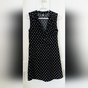 Pentagone Black Mini Dress with White Diamond Print